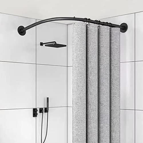 Protalwell Black Stainless Steel L Shaped 50" Shower Curtain Rod - No Drill Adhesive - Image 1
