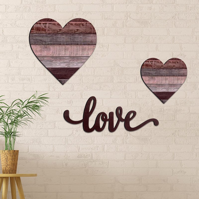 Chitidr 3 Pcs Wooden Hearts Decor Heart Wooden Sign Rustic Hanging Love Plaque for Wall Home Farmhouse Living Room Bedroom Gifts Grey Purple