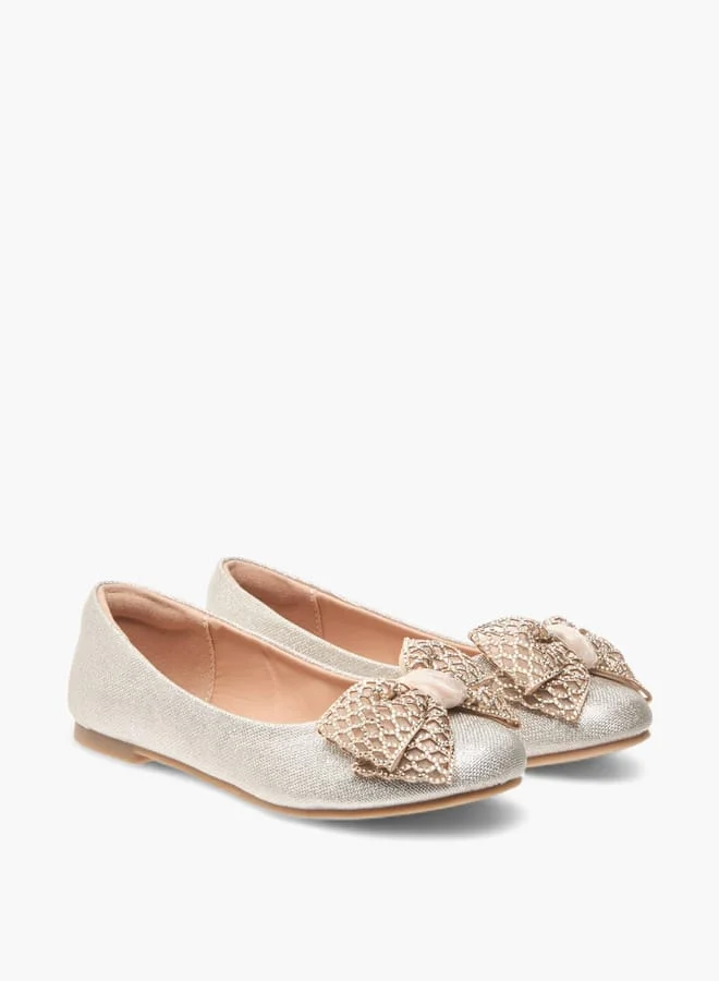 Little Missy Girls Bow Embellished Slip-On Ballerina Shoes