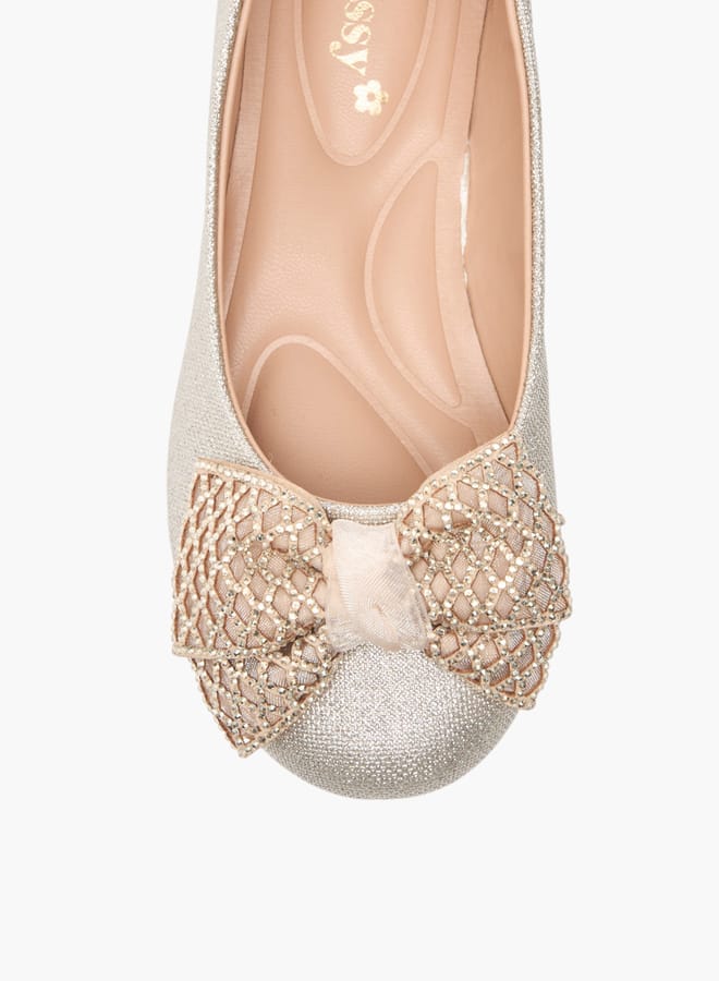 Little Missy Girls Bow Embellished Slip-On Ballerina Shoes Ramadan Collection - Image 4