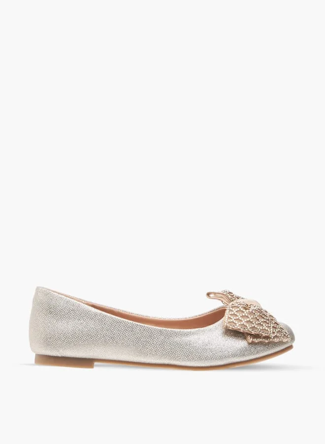 Little Missy Girls Bow Embellished Slip-On Ballerina Shoes