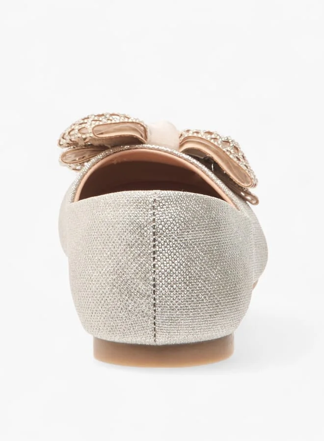 Little Missy Girls Bow Embellished Slip-On Ballerina Shoes
