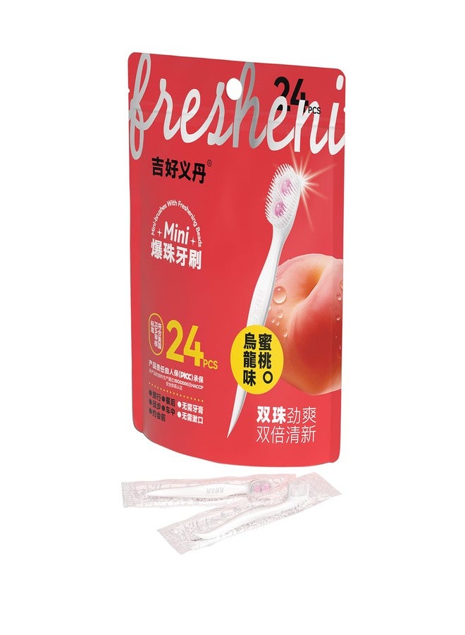 Mini Disposable Toothbrush Set, 24-Pack, Multiple Flavors, Individually Wrapped (Peach Oolong Flavor) - Image 1