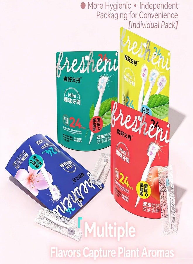 Mini Disposable Toothbrush Set, 24-Pack, Multiple Flavors, Individually Wrapped (Peach Oolong Flavor) - Image 3