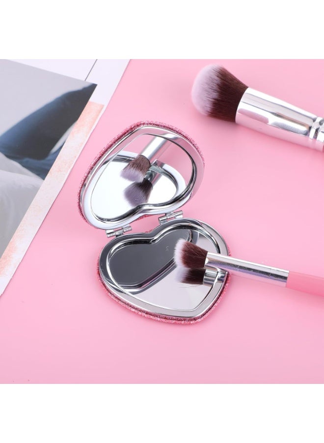 Compact Folding Mirror Heart Shaped Magnifying Mini Vanity Mirror Portable Travel Makeup Mirror for Purse Double-Sided Cute Glitter Cosmetic Mirror for Women Home Office - Image 2