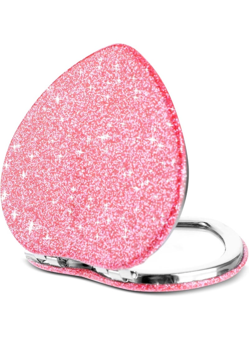 Compact Folding Mirror Heart Shaped Magnifying Mini Vanity Mirror Portable Travel Makeup Mirror for Purse Double-Sided Cute Glitter Cosmetic Mirror for Women Home Office - Image 3