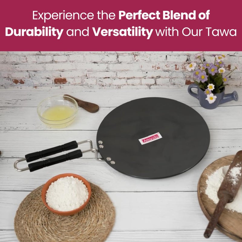 Amanda طاسة أماندا المصنوعة من الألمنيوم المؤكسد الصلب 28 سم | بسماكة 4 مم | طاسة غير لاصقة للروتي/باراثا | مقبض مثبت، مقاومة للخدوش، خالية من السموم | متوافقة مع الغاز والطهي بالحث | أواني طهي متينة مع ضمان لمدة سنة - Image 5