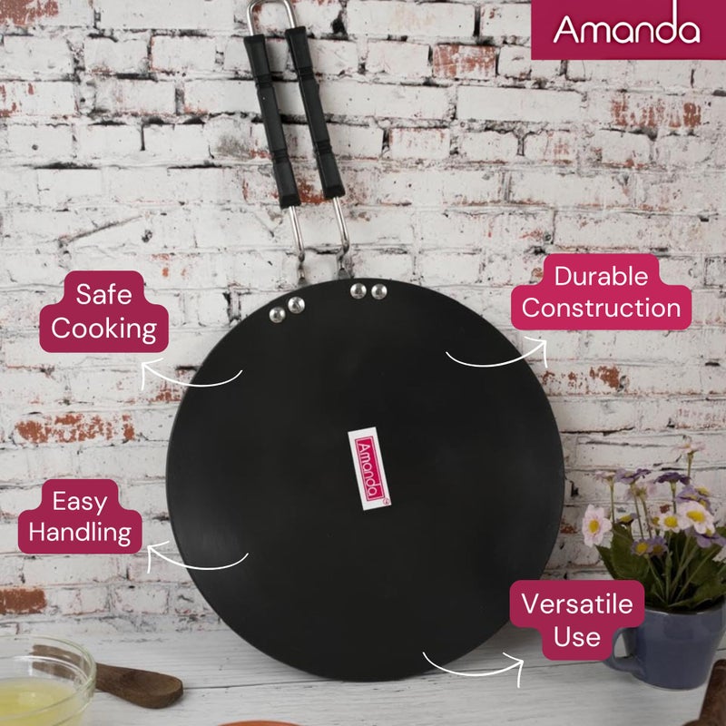 Amanda طاسة أماندا المصنوعة من الألمنيوم المؤكسد الصلب 28 سم | بسماكة 4 مم | طاسة غير لاصقة للروتي/باراثا | مقبض مثبت، مقاومة للخدوش، خالية من السموم | متوافقة مع الغاز والطهي بالحث | أواني طهي متينة مع ضمان لمدة سنة - Image 3