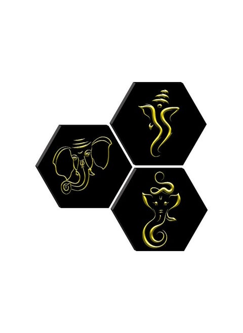 Paintings Set Of 3 Hexagon Ganesha Embossed Painting 17 Inch X 17 Inch Sanfhxs30488