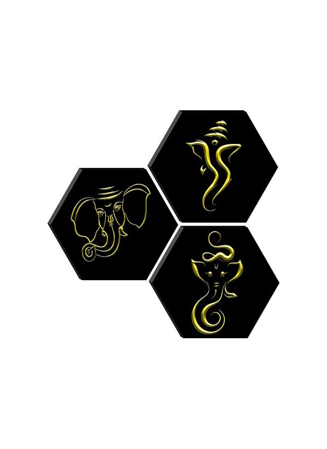 Paintings Set Of 3 Hexagon Ganesha Embossed Painting 17 Inch X 17 Inch Sanfhxs30488