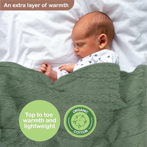 infancie Organic Cotton Knit Baby Blanket 315 X 433 Inches Soft Knitted and Breathable Baby Blanket for Boys and Girls Perfect Swaddle Baby Blankets for Boys Girls Infants Toddlers All Seasons - Image 3
