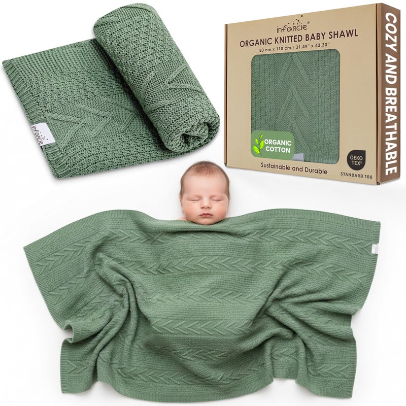 infancie Organic Cotton Knit Baby Blanket 315 X 433 Inches Soft Knitted and Breathable Baby Blanket for Boys and Girls Perfect Swaddle Baby Blankets for Boys Girls Infants Toddlers All Seasons - Image 2