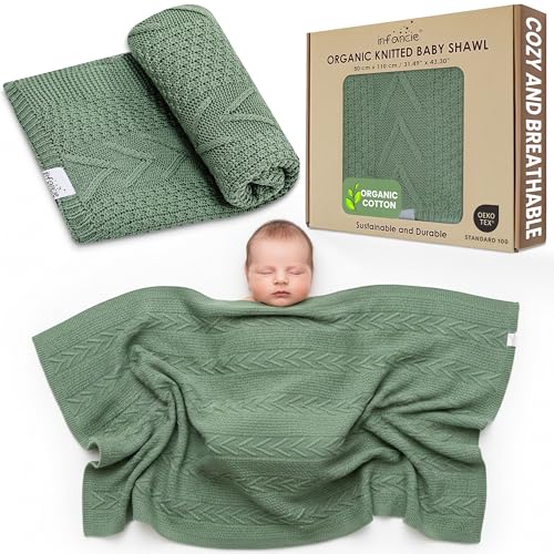 infancie Organic Cotton Knit Baby Blanket 315 X 433 Inches Soft Knitted and Breathable Baby Blanket for Boys and Girls Perfect Swaddle Baby Blankets for Boys Girls Infants Toddlers All Seasons - Image 1