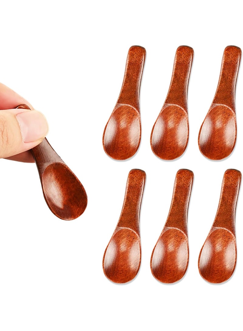 6 Pcs Small Wooden 2.36in Mini Spoons for Spice Jars Salt Ice Cream Honey Coffee Tea Sugar Sauces Jam Mustard Cooking - Image 1