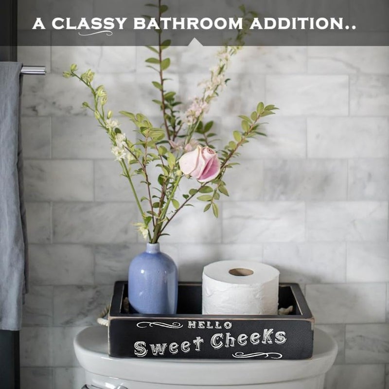 MAINEVENT Hello Sweet Cheeks Bathroom Decor Box, One Box with Design on 2 Sides Farmhouse Bathroom Decor Toilet Organizer - Image 3