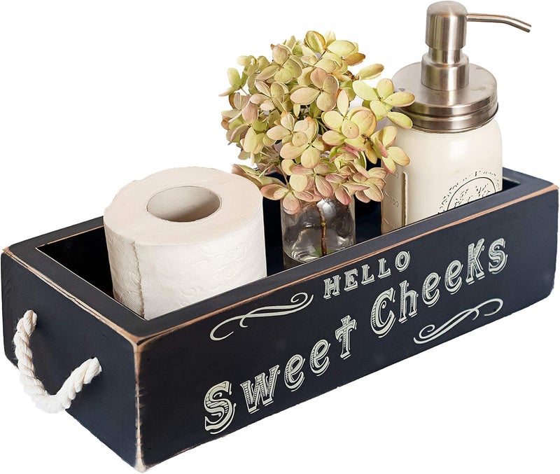 MAINEVENT Hello Sweet Cheeks Bathroom Decor Box, One Box with Design on 2 Sides Farmhouse Bathroom Decor Toilet Organizer - Image 1