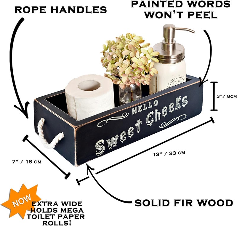 MAINEVENT Hello Sweet Cheeks Bathroom Decor Box, One Box with Design on 2 Sides Farmhouse Bathroom Decor Toilet Organizer - Image 2