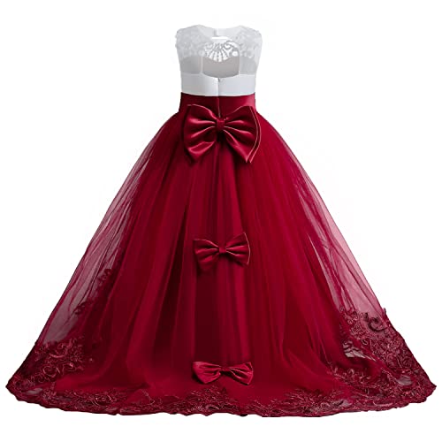 NNJXD Girls Princess Pageant Dress Kids Prom Ball Gowns Wedding Party Flower Dresses (7-8 Years, Red 4) - Image 3