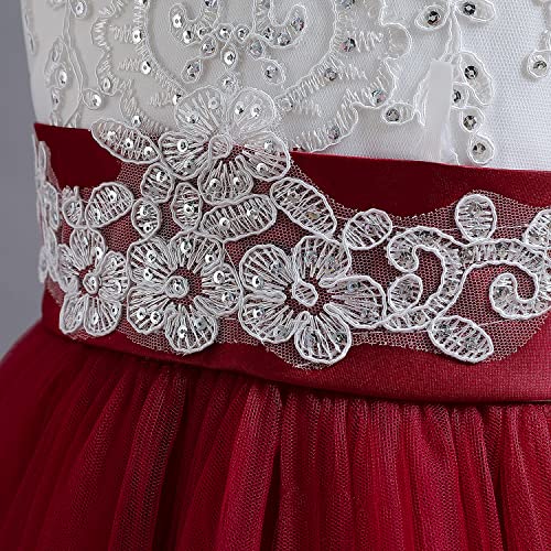 NNJXD Girls Princess Pageant Dress Kids Prom Ball Gowns Wedding Party Flower Dresses (7-8 Years, Red 4) - Image 5