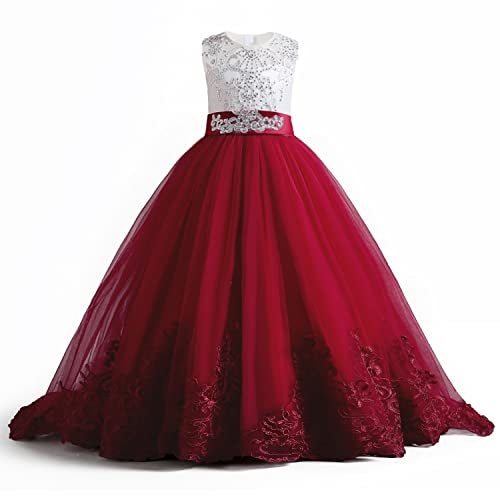 NNJXD Girls Princess Pageant Dress Kids Prom Ball Gowns Wedding Party Flower Dresses (7-8 Years, Red 4) - Image 2