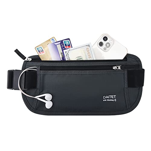 DAITET RFID Blocking Money Belt for Men Women, Slim Fanny Pack for Travel，Running,Conceal Waist Wallet for Passport Holder,Phone,Cash(Black Dark Grey) - Image 2