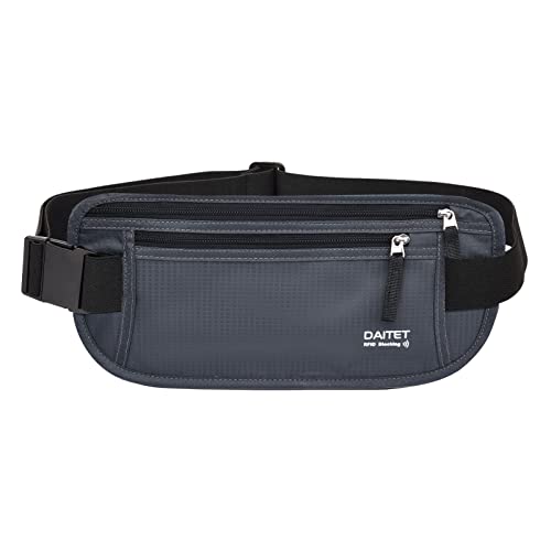DAITET RFID Blocking Money Belt for Men Women, Slim Fanny Pack for Travel，Running,Conceal Waist Wallet for Passport Holder,Phone,Cash(Black Dark Grey) - Image 1