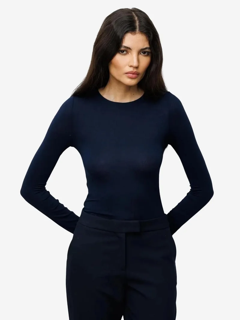 ميكسراي MIXRAY Slim Fit Long Sleeve Crew Neck Blouse