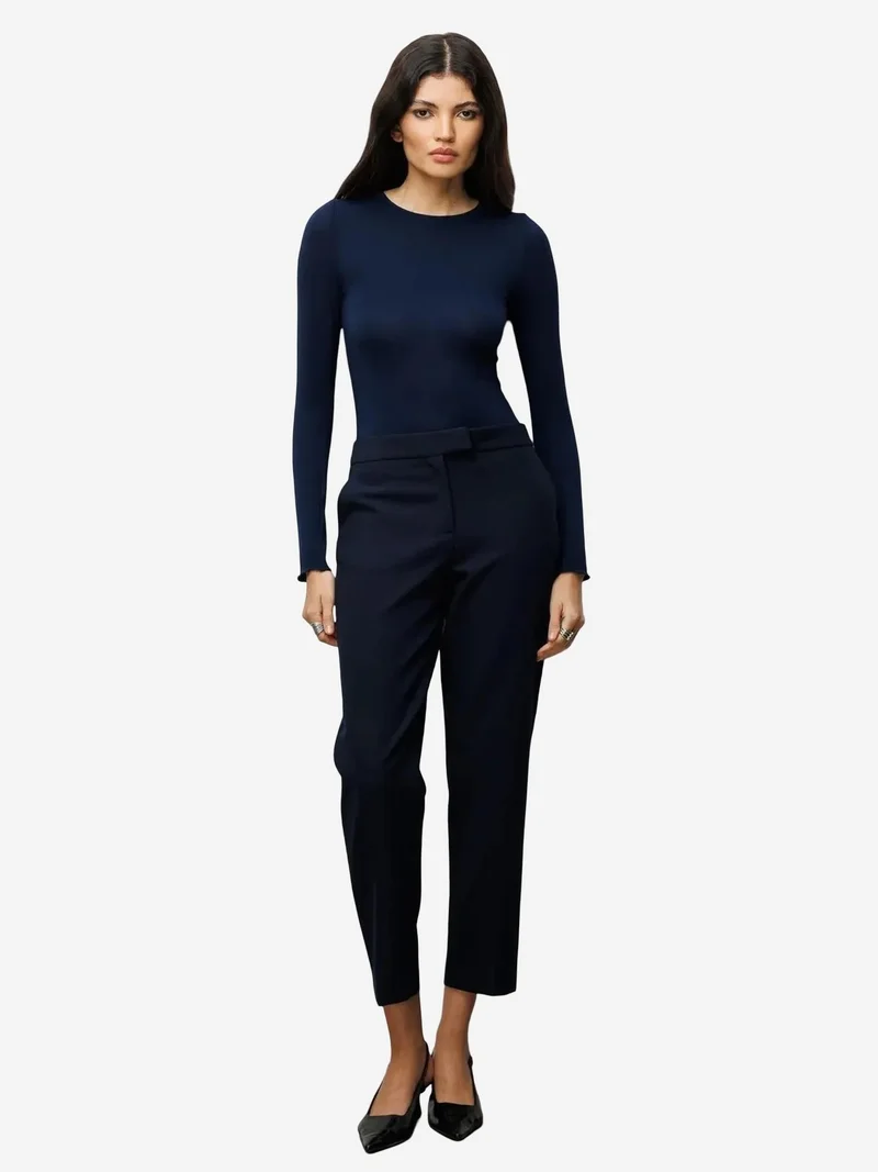 MixRay MIXRAY Slim Fit Long Sleeve Crew Neck Blouse