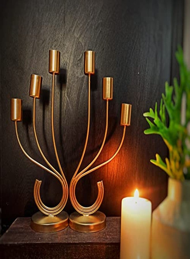 ATRANGEE Bystreet Artisans Home Decors Candle Stand Candle Stick Holder for Valentine's Day Decoration Theme Party Decorations Table Top Centerpiece Candle Holder (6 Slot Golden) - Image 2