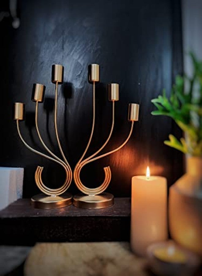 ATRANGEE Bystreet Artisans Home Decors Candle Stand Candle Stick Holder for Valentine's Day Decoration Theme Party Decorations Table Top Centerpiece Candle Holder (6 Slot Golden) - Image 4