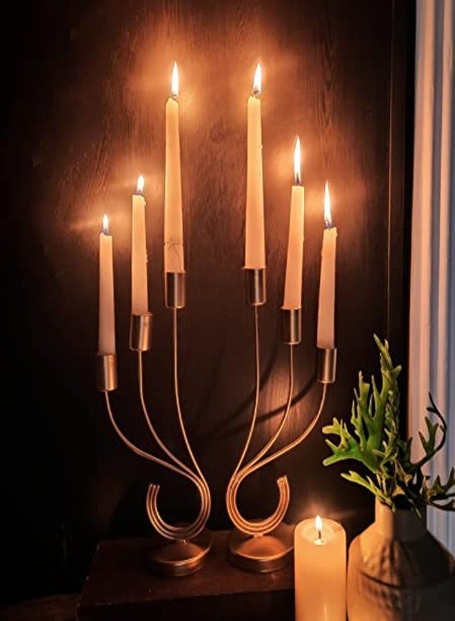 ATRANGEE Bystreet Artisans Home Decors Candle Stand Candle Stick Holder for Valentine's Day Decoration Theme Party Decorations Table Top Centerpiece Candle Holder (6 Slot Golden) - Image 1