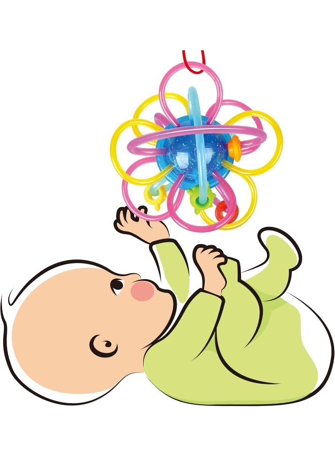 HOLA Teething Rings, Soft Tpu Material For Gentle Gum Massage, Spinning Ball With Fun Sound Effects, Movable Rings For Fine Motor Skills, Teething Relief For Babies, Baby Rattle Toy, Teether 0M+  - Image 3