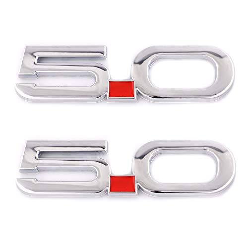 UpAuto 2pcs 5.0 Emblems Metal Badge 3D Self-Adhesive Logo Sticker for 2011 2012 2013 2014 Ford Mustang Gt (Silver) - Image 1