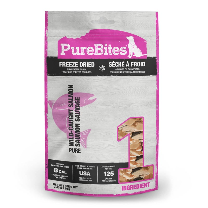PureBites Salmon Freeze Dried Dog Treats, 1 Ingredient, Made in USA, 2.47oz - Image 1