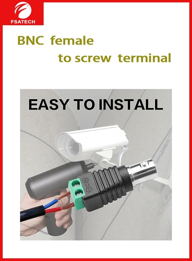 FSATECH 10 قطع محول موصل أنثى BNC مع طرف لولبي بدون لحام لملحقات كاميرا المراقبة Balun CCTV، كابل فيديو محوري RG59 RG6 - Image 2