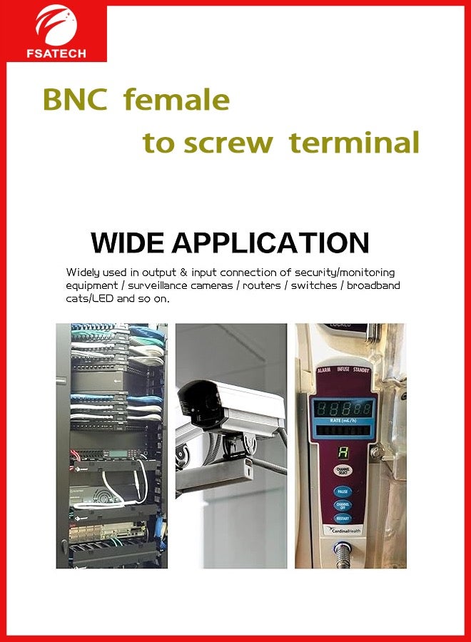 FSATECH 10 قطع محول موصل أنثى BNC مع طرف لولبي بدون لحام لملحقات كاميرا المراقبة Balun CCTV، كابل فيديو محوري RG59 RG6 - Image 4