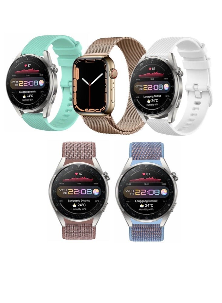Perfii 5pcs Watchband Bundle Compatible with all Samsung, Huawei, Amazfit, Fitbit and Honor with 20mm band size - Image 1