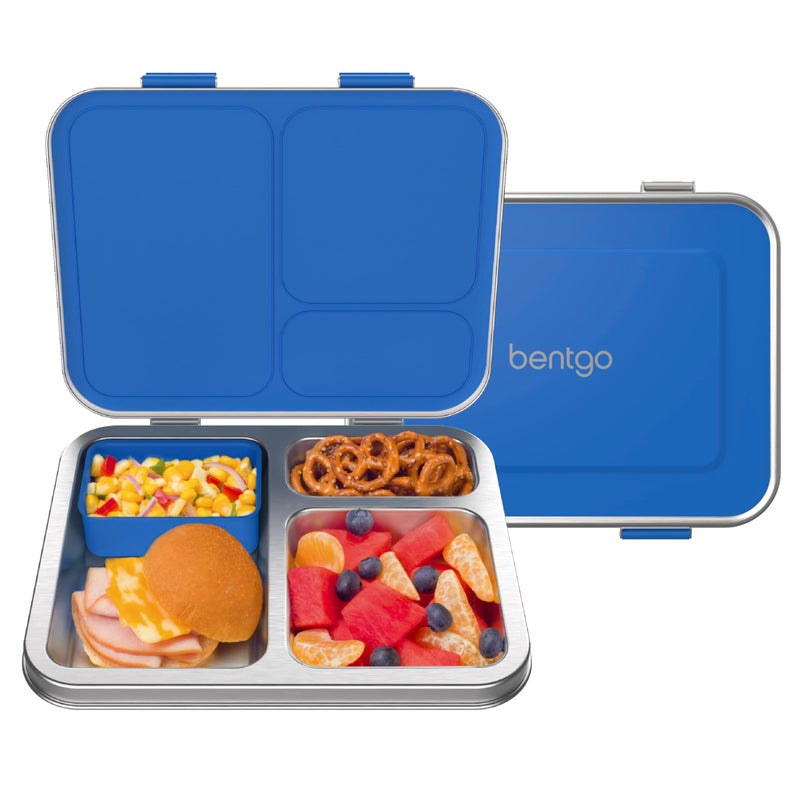 Bentgo Kids Stainless Steel LeakResistant Lunch Box  3Compartments with Bonus Silicone Container Durable EcoFriendly Dishwasher Safe BPAFree Ideal for School Ages 3 Blue
