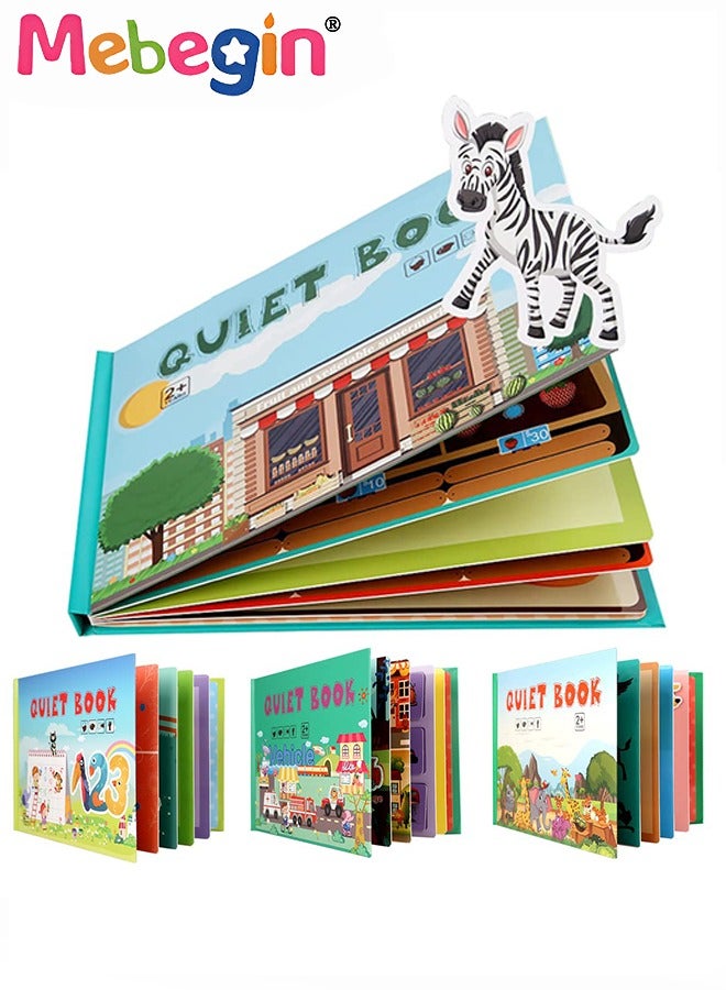 4PCS Quiet Book, Montessori Busy Book, Preschool Learning Activities Quiet Books for Toddlers, Educational Toddler Sensory Toy Busy Book for Kids to Develop Learning Skills