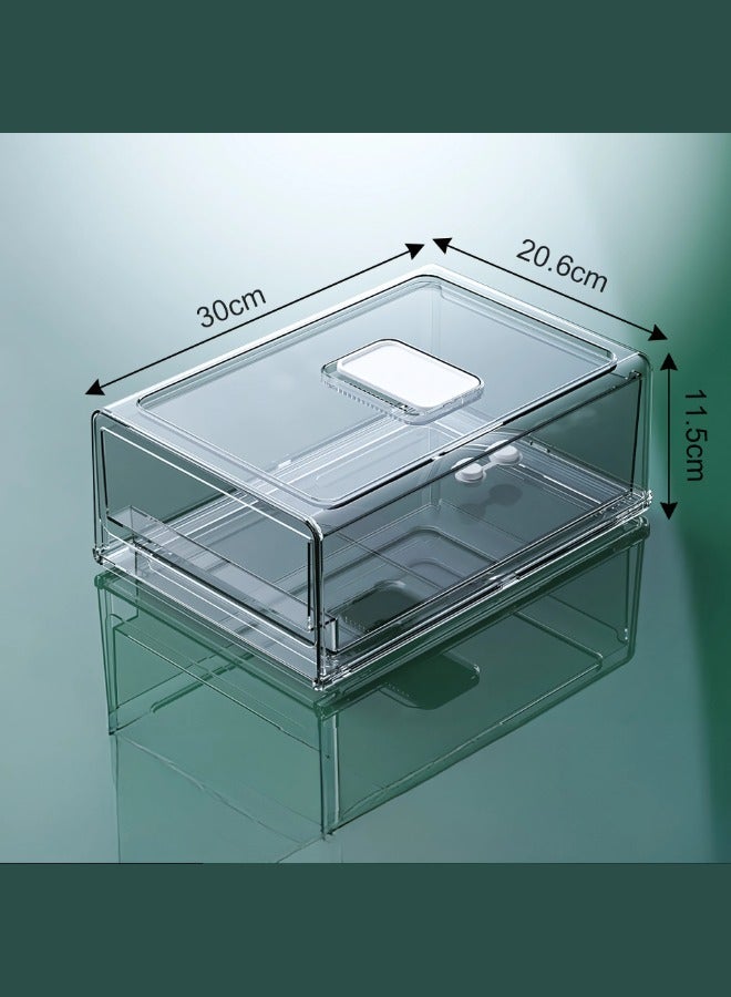 منظم مطبخ لتخزين الطعام في الثلاجة، صندوق ثلاجة قابل للتكديس، حاوية طعام قابلة للسحب مع صمامات تصريف سفلية للفريزر والمطبخ والحمام والثلاجة، منزلية خالية من (BPA). (متوسط الحجم)