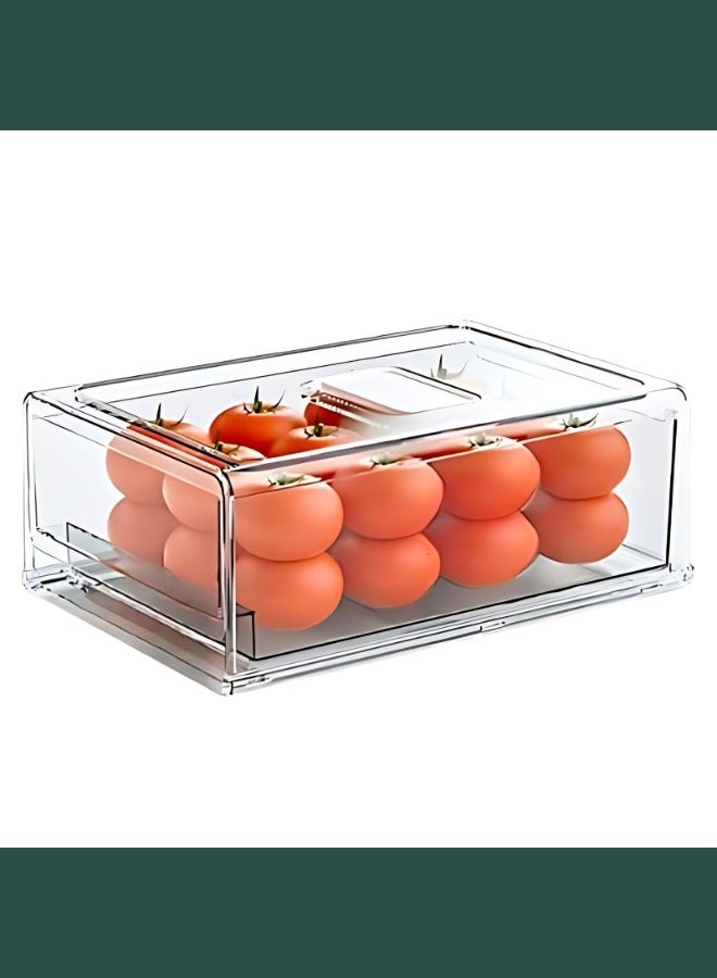 منظم مطبخ لتخزين الطعام في الثلاجة، صندوق ثلاجة قابل للتكديس، حاوية طعام قابلة للسحب مع صمامات تصريف سفلية للفريزر والمطبخ والحمام والثلاجة، منزلية خالية من (BPA). (متوسط الحجم)