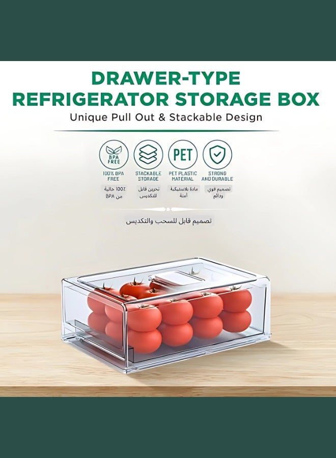 منظم مطبخ لتخزين الطعام في الثلاجة، صندوق ثلاجة قابل للتكديس، حاوية طعام قابلة للسحب مع صمامات تصريف سفلية للفريزر والمطبخ والحمام والثلاجة، منزلية خالية من (BPA). (متوسط الحجم)