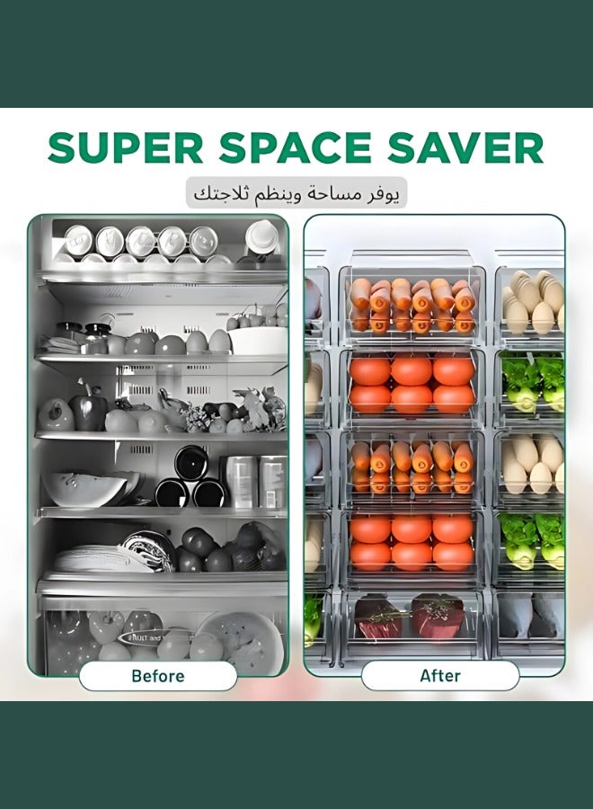 منظم مطبخ لتخزين الطعام في الثلاجة، صندوق ثلاجة قابل للتكديس، حاوية طعام قابلة للسحب مع صمامات تصريف سفلية للفريزر والمطبخ والحمام والثلاجة، منزلية خالية من (BPA). (متوسط الحجم)