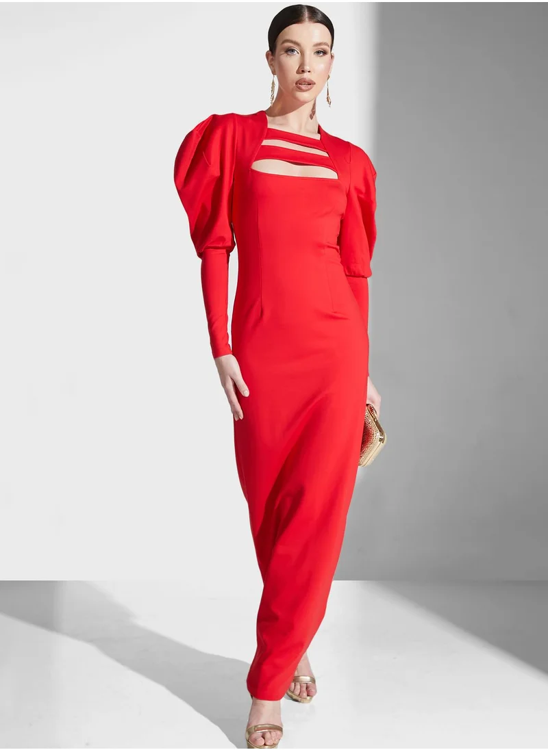 Virgos Lounge Cut Out Detail Puff Sleeve Dress
