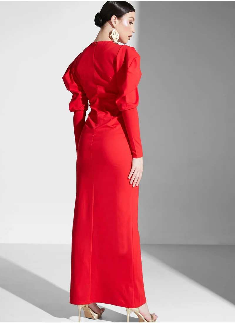 Virgos Lounge Cut Out Detail Puff Sleeve Dress