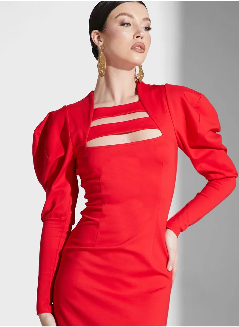Virgos Lounge Cut Out Detail Puff Sleeve Dress