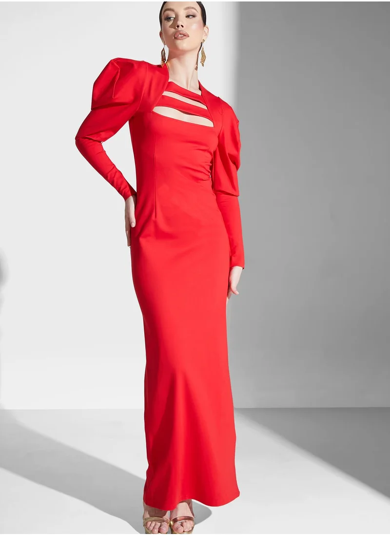 Virgos Lounge Cut Out Detail Puff Sleeve Dress