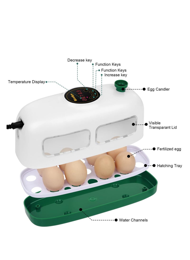 Excefore Egg Incubator, 8 Eggs Poultry Hatcher, Mini Chicken Incubator for Hatching Chicks, with Humidity Temperature Control and Display, for Quail, Duck, Goose, Bird, Eggs (White) - Image 5