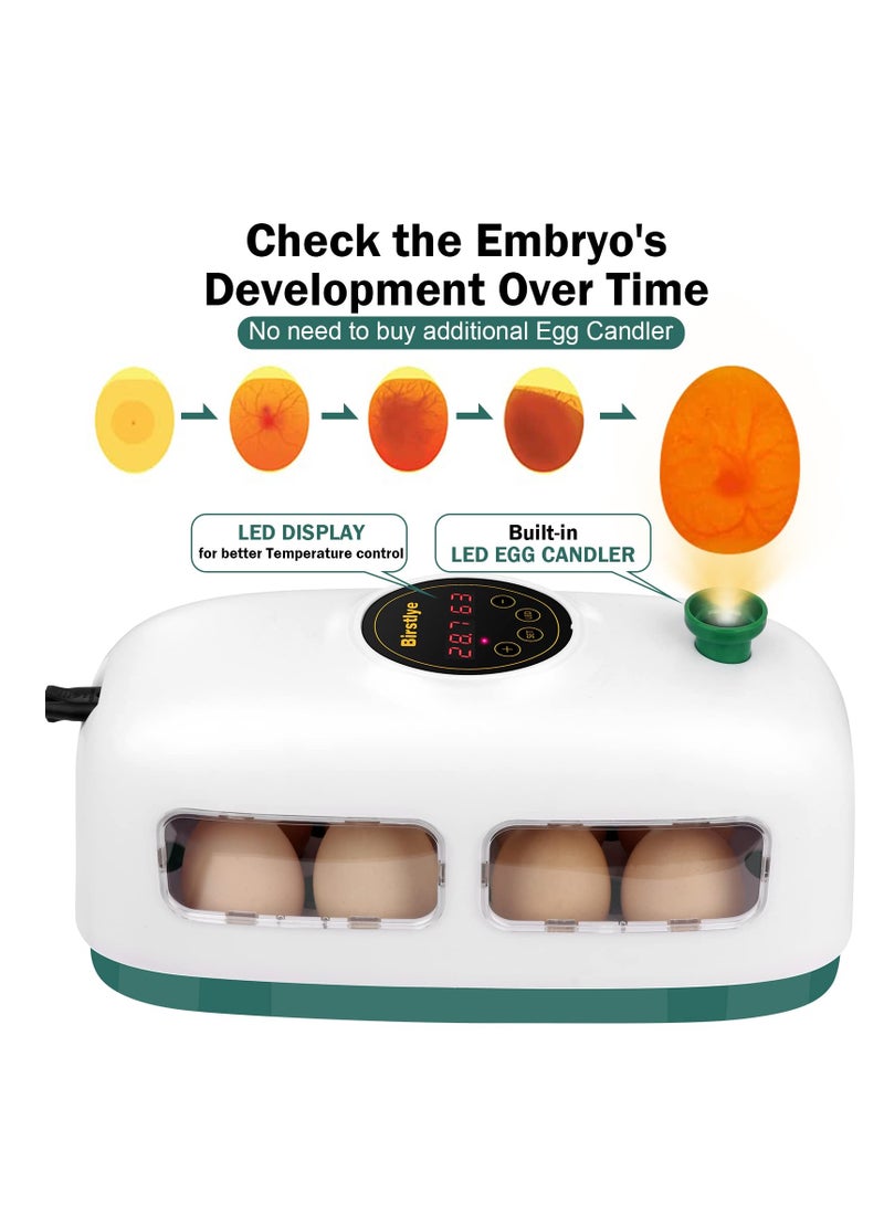 Excefore Egg Incubator, 8 Eggs Poultry Hatcher, Mini Chicken Incubator for Hatching Chicks, with Humidity Temperature Control and Display, for Quail, Duck, Goose, Bird, Eggs (White) - Image 2