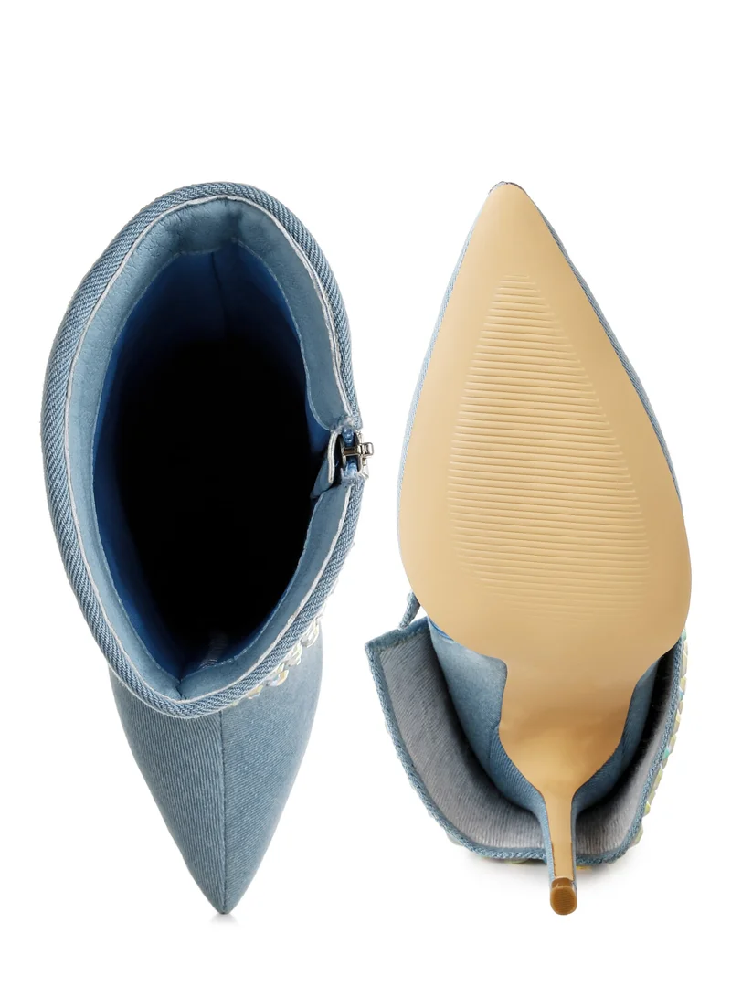 London Rag Diamante & Rhinestones Denim Boots in Blue